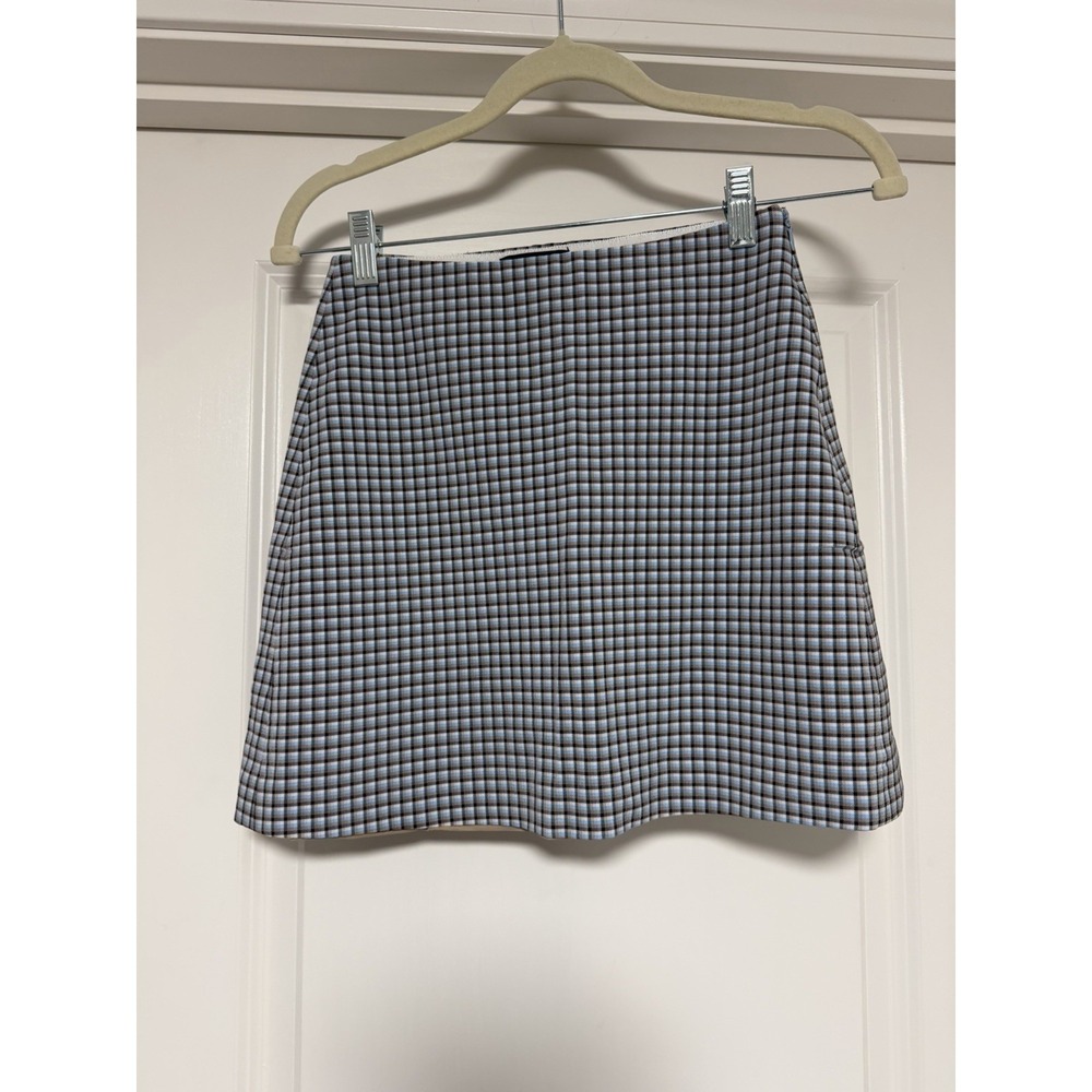 Theory, Women's Checked/Plaid Mini Skirt, Tan/Black/Blue,‎ Size 00